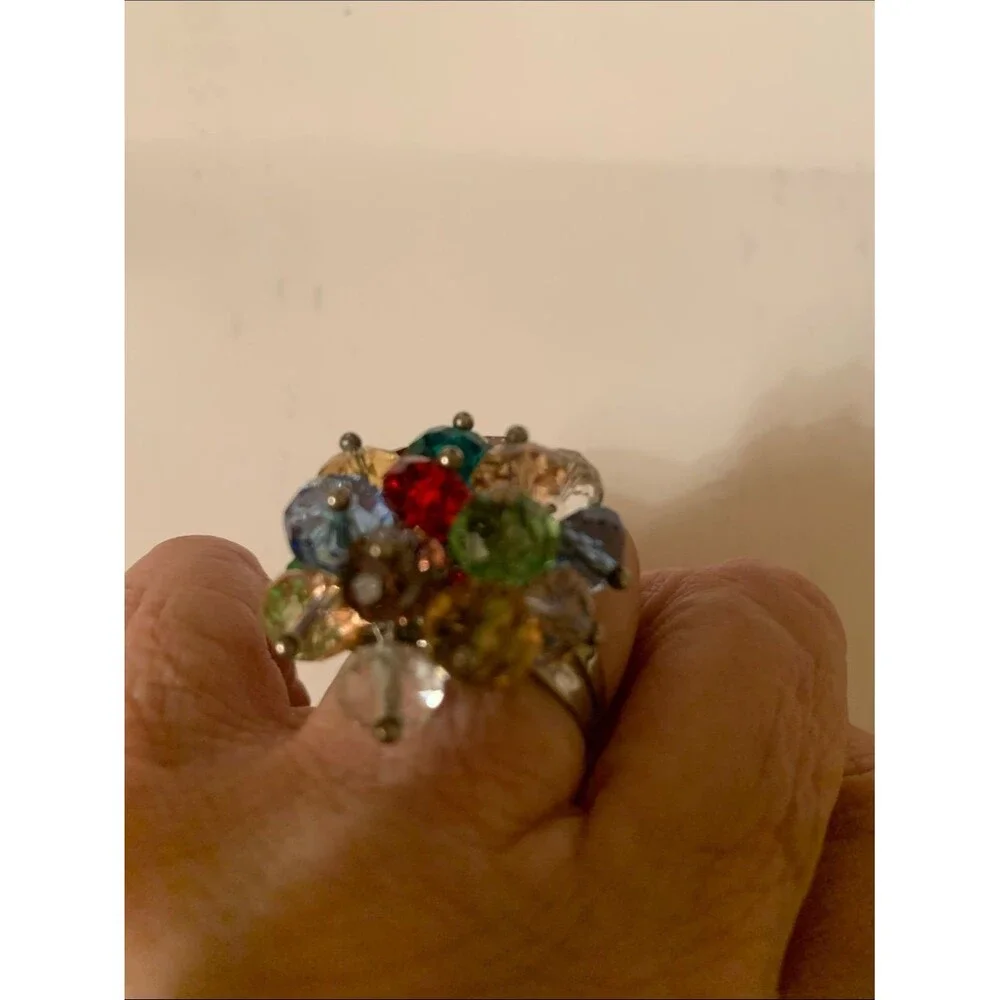 Multicolor Crystal Cluster Statement Ring - Women Jewelry Vintage